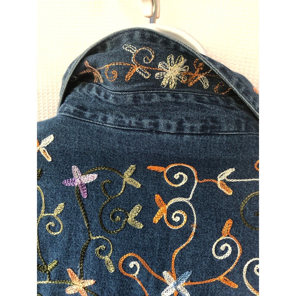 Vintage Life Style Womens 1X Denim Jacket Floral Embroidered Grannycore 90s - Picture 4 of 16